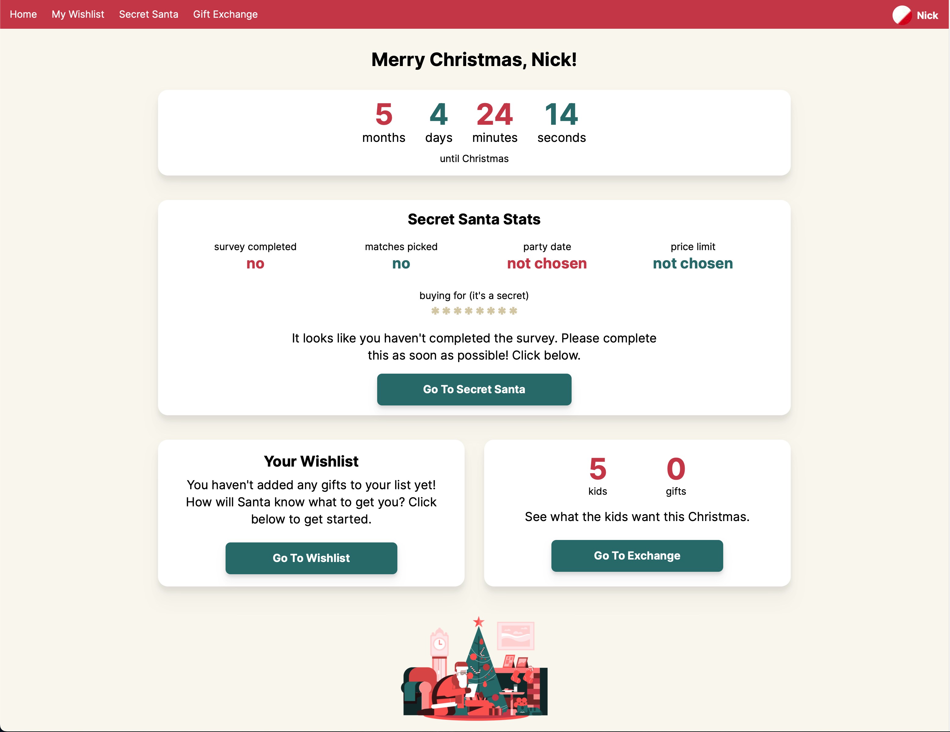 The home page of the app